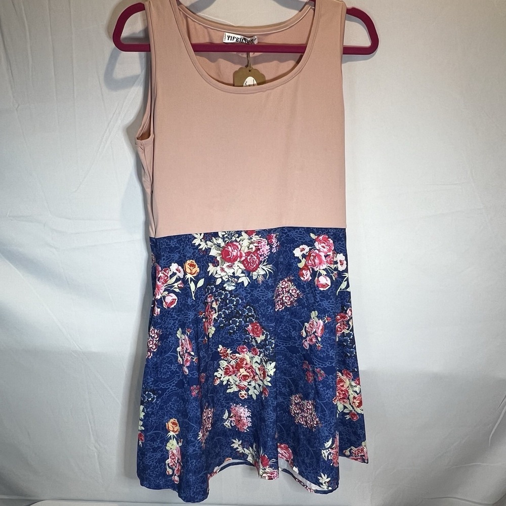 NWT Boutique Womens Size Large Pink Short Sleeve Tank‎ Dress L Floral Sun Summer